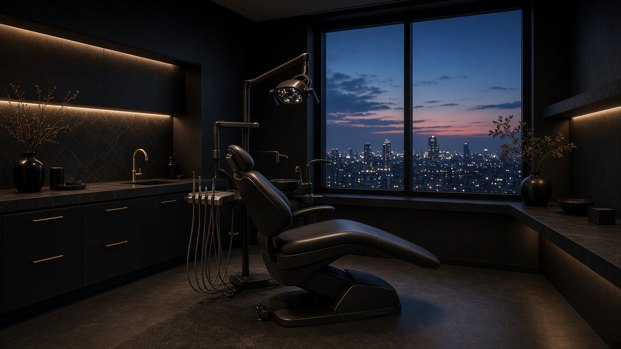 Treatment chair facing a dusk window